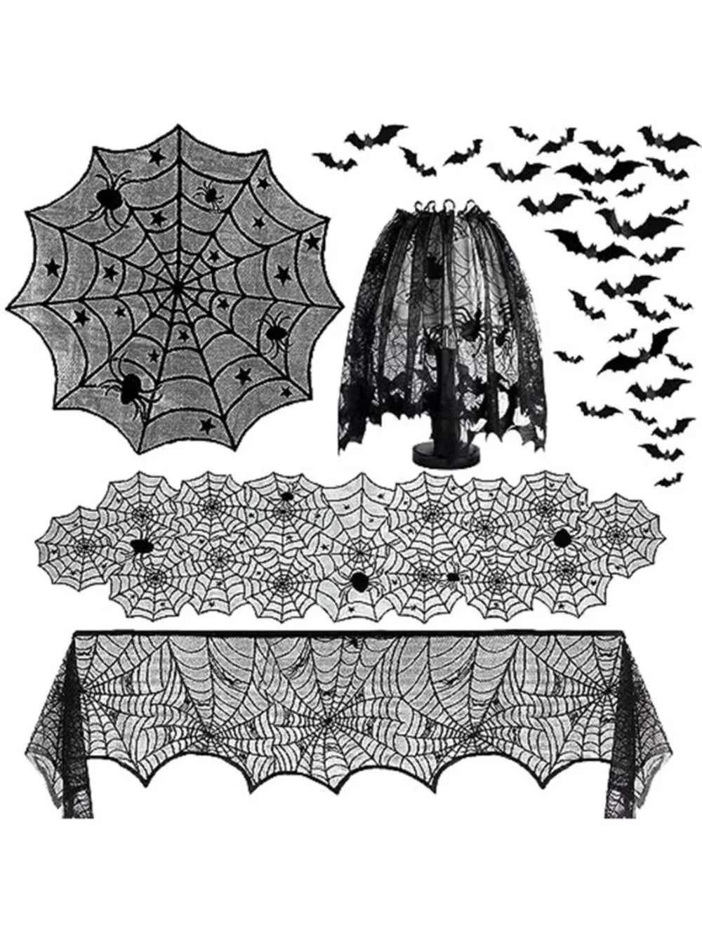 Halloween Spiderweb Tablecloth Runner Fireplace Scarf Lampshade Bats